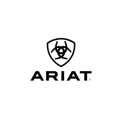 A black Ariat logo featuring a stylized horseshoe and shield above the word ARIAT in bold capital letters, centered on a white background.