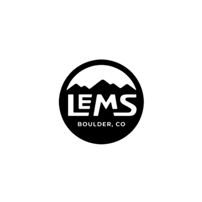 Black circular logo with mountain silhouettes above the word LEMS in bold letters, and BOULDER, CO written below, all on a white background.